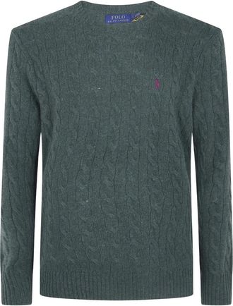 Polo Ralph Lauren Pullover met kabelpatroon - Heren - Ronde hals truien - Groen - S - Wol - Truien & Vesten