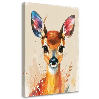 Feeby Cuadro En Lienzo, Ciervo Animales Del Bosque En Beige, 70x100