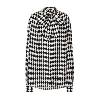 Balmain Blouses, female, Black, Size: S Diamond Pattern Black/White Blouse