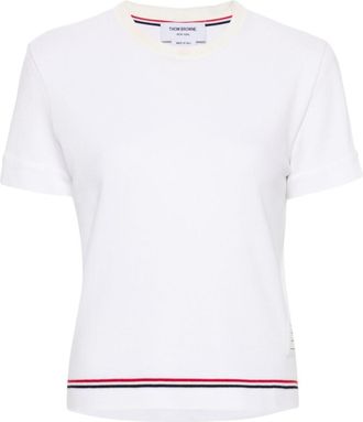 Thom Browne White Rwb-stripe Piqu-knit T-shirt