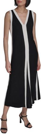 Karl Lagerfeld Aero Wash Colorblock A-Line Dress in Black Soft White at Nordstrom, Size 14