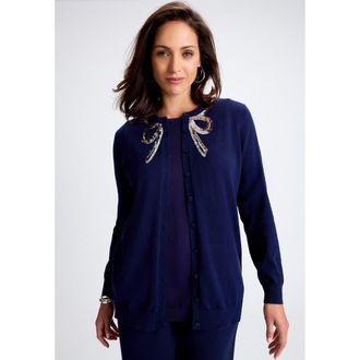 Jessica London Fine Gauge Button Front Cardigan in Navy Sequin Bow at Nordstrom, Size 28