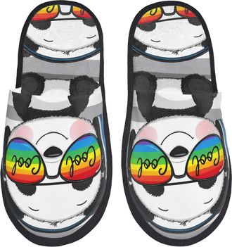 Generic Plush Slippers Panda With Sun Glasses Unisex Fleece Slippers Furry House Shoes For Holiday Hotel Women L