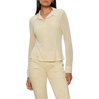 Sanctuary Mesh Button-Up Shirt in Buttercream White at Nordstrom, Size X-Small