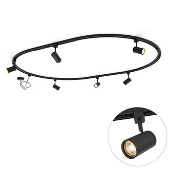 QAZQA Moderno Sistema De Iluminaci&oacute;n De Riel Moderno Con 6 Focos Negros, Monof&aacute;sico, Ovalado 100 Cm - Iconic Jeana Acero /pl&aacute;stico Ovalada Adecuado Para Led