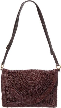 Chlo&eacute; Summer Banana Flat Raffia & Leather Pouch