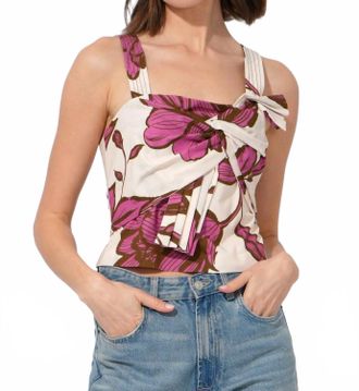 Adelyn Rae Layne Tie Front Top In Cream/pink