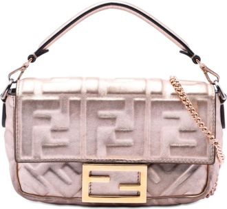 Fendi Pre-owned Fendi Mini Zucca Embossed Metallic Leather Baguette Satchel Ladies MASI39IMKOH76C7J