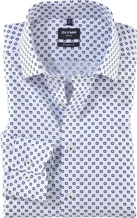 Olymp Luxor Mens Long-Sleeved Shirt, Rotational Print on Y/D Dobby, Luxor Modern Fit, 19 Global Kent, White 00, 15.5