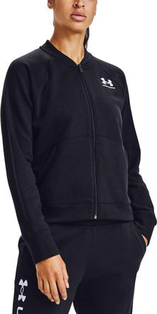 Under Armour Activewear Rival Fleece Bomber Jacket In Black/white
