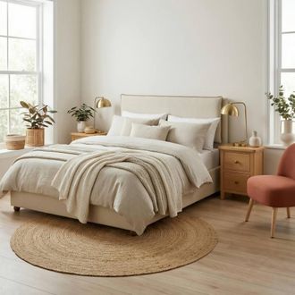 Furniturebox Tilly Cream & Bronze Fabric Ottoman King Size Bed Frame | Size: Double