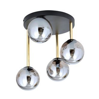 Wonderlamp Plaf&oacute;n de techo negro y dorado con 4 esferas gris