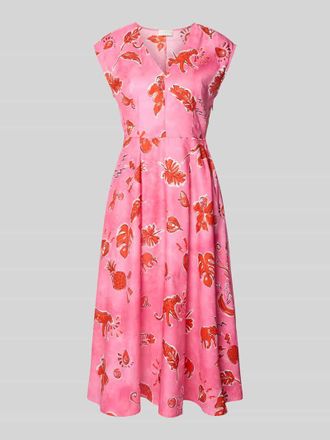 Milano Milano Italy Midikleid im Allover-Look mit V-Ausschnitt in Pink, Gr&ouml;&szlig;e 36