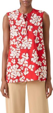Akris Papercut Floral Sleeveless Cotton Shirt in Red-Cream at Nordstrom, Size 10
