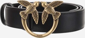 Pinko Womens Leather Belt With Logo Black