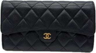 Chanel Black Grained Calfskin Long Wallet (Bi-Fold) (Pre-Owned)