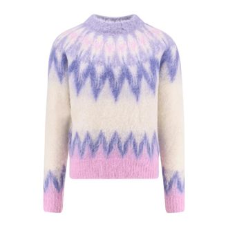 Isabel Marant Round-neck Knitwear, female, Multicolor, Size: S Contrasting Crew Neck Sweater with Ribbed Details
