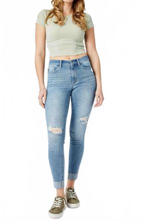Judy Blue Mid Rise Destroy & Cuff Skinny Jean In Blue