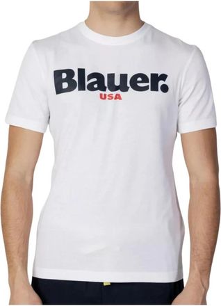Blauer Witte Maxi Logo T-shirt Mannen - Heren - T-shirts - Wit - XL - Katoen - Tops