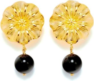 D'Estrëe Paris Sonia Daisy earrings - women - Agate/Gold Plated Brass - One Size - Black