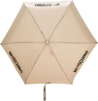 Moschino logo-print compact umbrella - unisex - Polyester - One Size - Neutrals