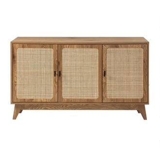 Calicosy Aparador de 3 puertas con tejido de rat&aacute;n natural l120 cm