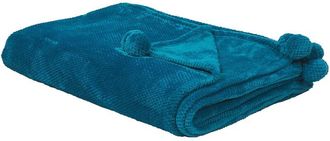 Beliani Beliani - Manta De Poli&eacute;ster Suave Turquesa 200 X 220 Cm Con Pompones Saitler