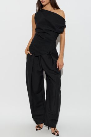 R&oacute;he Turtleneck Top With Ruching, Womens, Black