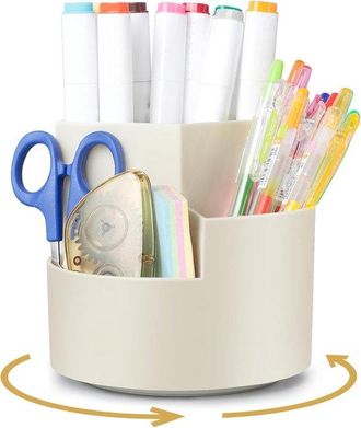OEM Portal&aacute;pices Con 3 Compartimentos, Giratorio 360 Grados, Para L&aacute;pices, L&aacute;pices De Colores Y Material De Oficina, Blanco, 12&times;12 Cm