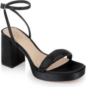 Badgley Mischka Teddi Embellished Ankle Strap Sandal in Black Satin at Nordstrom Rack, Size 7