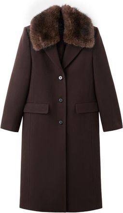 Mango Lips Wool Blend Coat with Faux Fur Collar in Chocolate at Nordstrom, Size X-Large