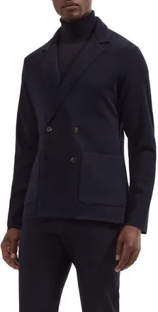 Bugatchi Double Breasted Merino Wool Sweater Blazer in Navy at Nordstrom, Size X-Large