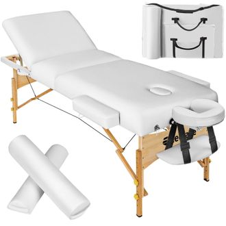 TecTake 3 Zone Massage Table Somwang with Bolster Set in White