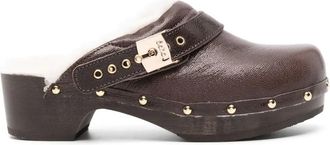 Scholl Pescura Robin 50mm leather clogs - women - Calf Leather/Rubber/Wood/Sheep Skin/Shearling - 37 - Brown