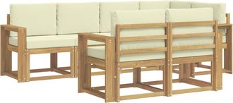 vidaXL Conjunto De Sof&aacute;s De Exterior 7 Uds. Blanco Y Crema Poli&eacute;ster Vidaxl