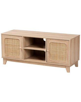 Baxton Studio Elsbeth Mid-Century Modern Rattan 2-Door Tv Stand