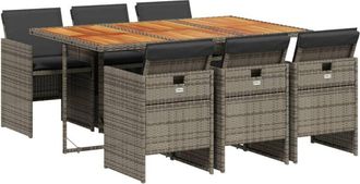 vidaXL Vidaxl - Set Comedor Jard&iacute;n 7 Pzas Y Cojines Rat&aacute;n Sint&eacute;tico Gris