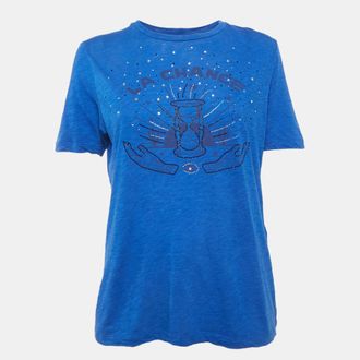 Maje Blue Rhinestone Detail Jersey T-Shirt