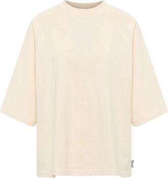 Carlo Colucci Premium Familie Oversized T-shirt - Dames - T-shirts - Beige - M - Katoen - Tops