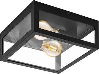 Loops IP44 Outdoor Wall Light Black & Glass Box Twin 60W E27 Bulb Porch Lamp