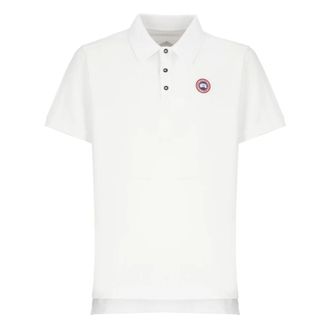 Canada Goose Polo Shirts, male, White, Size: XL White Cotton Polo Shirt with Logo