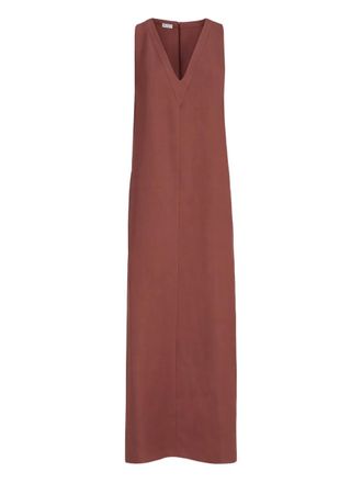 Brunello Cucinelli V-neck monili-detail midi dress - Oranje