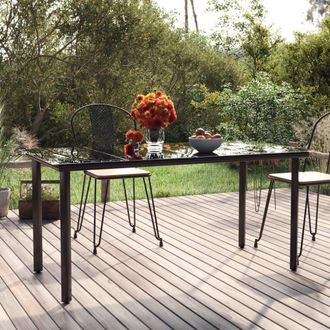 Berkfield Home Garden Dining Table Black 160x80x74cm Steel & Tempered Glass | Size: 160 x 80 x 74 cm