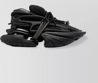 Balmain neoprene & calfskin sneakers with chunky rubber sole