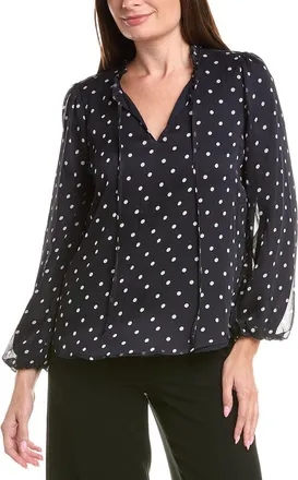 Adrianna Papell Printed Ruffle Tie Neck Chiffon Woven Top