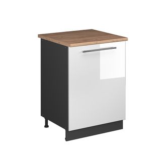 Vicco Mueble Bajo De Cocina Fame-line, Blanco Alto Brillo/antracita, 60 Cm 1 Puerta Con Encimera, Vicco