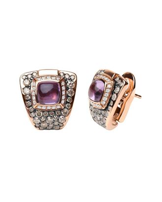 House of Brilliance Haus Of Brilliance 18K Rose Gold 4.00 Ct. Tw. Diamond & Amethyst Clip-Ons Earring