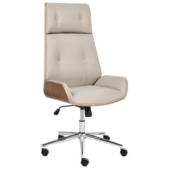 Beliani Silla De Oficina De Piel Sint&eacute;tica Giratoria Con Altura Ajustable Reclinable Sin Reposabrazos Gris Pardo Pliora