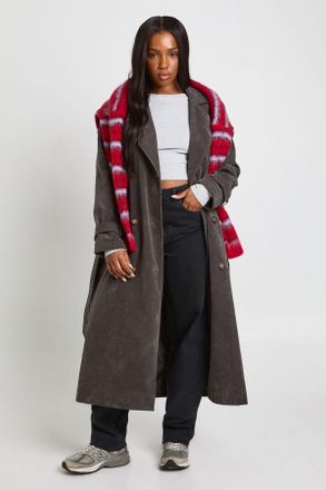 Boohoo Womens Faux Suede Trench Coat - Grey - Size 14 UK