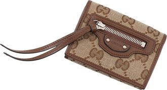 Gucci Beige Brown Canvas Leather Wallet (Tri-Fold) (Pre-Owned)